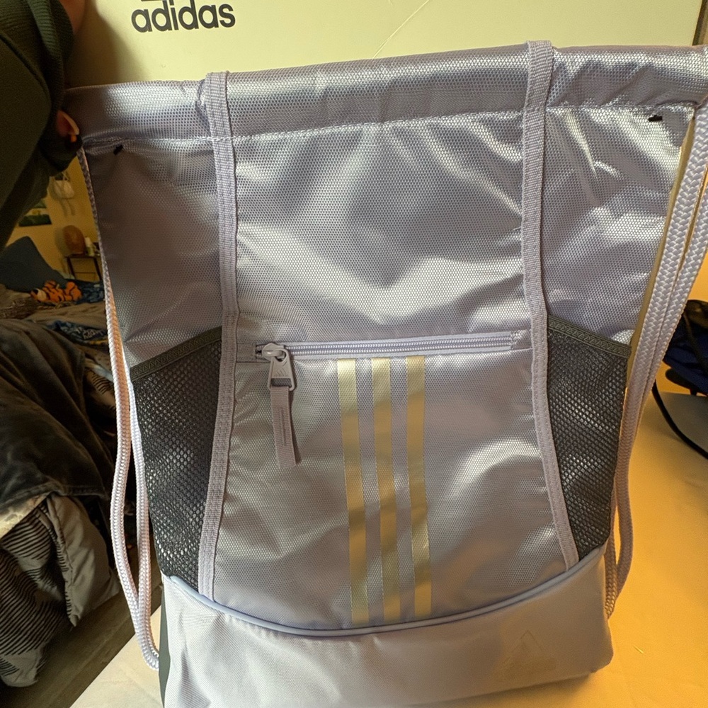 Adidas Light Purple and White Drawstring Bag